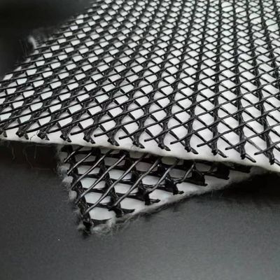 Geonet de drenagem composta com geotextil no meio espessura 8 mm preto branco largura 4 m